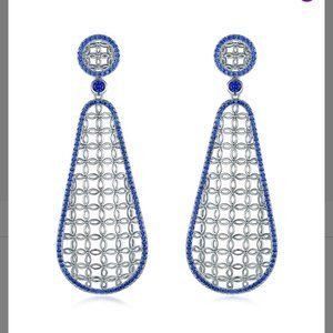 Sapphire and Silvertone Mesh Drop Earrings